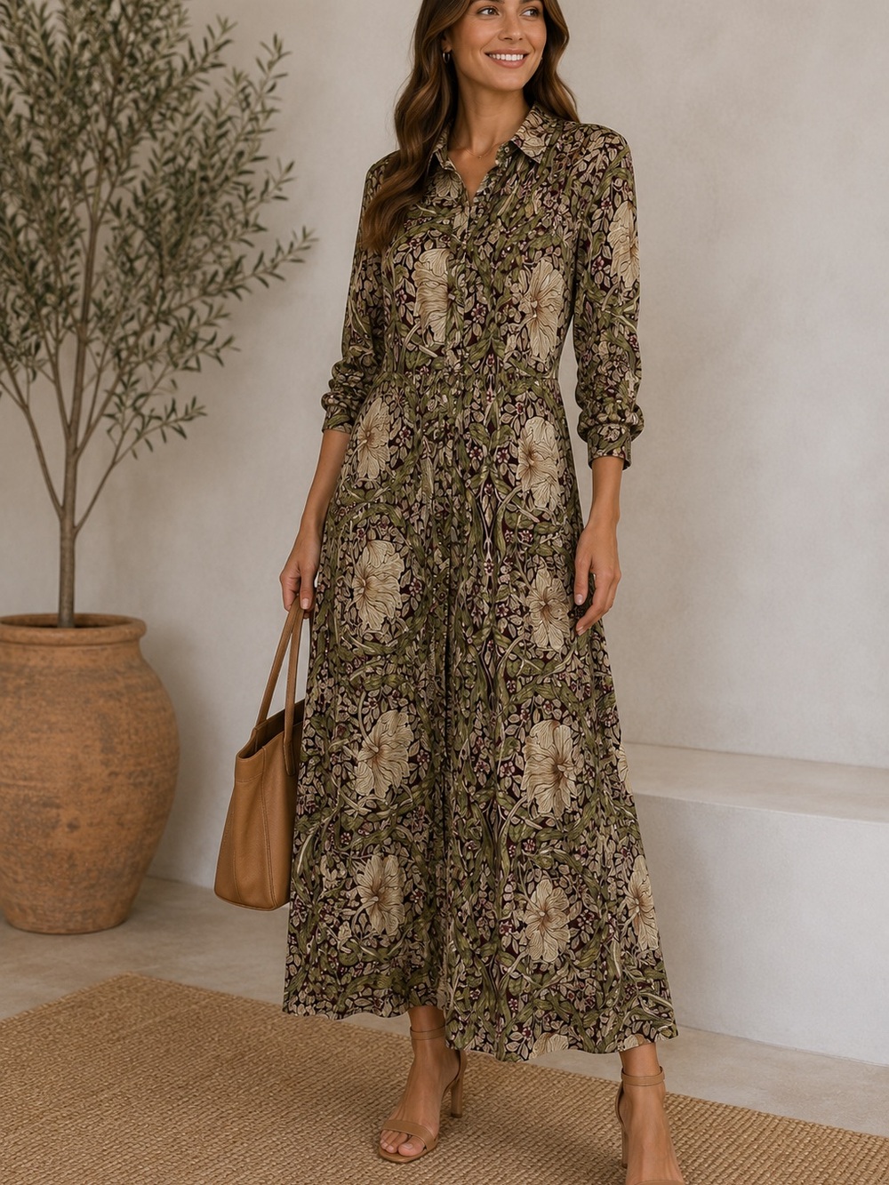 Morris & Co x H&M Botanical Floral  Shirt Dress US 6